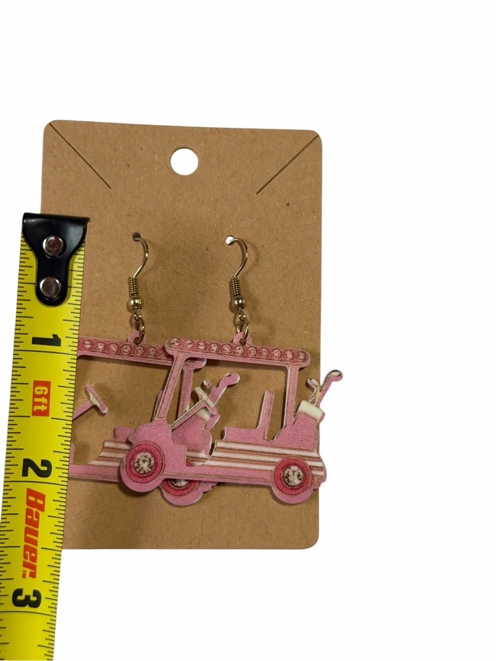Pink Golf Cart Dangle Earrings - Women Accessories
